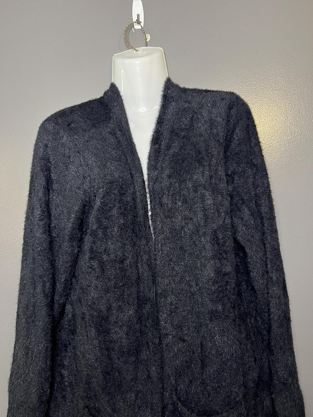 Love Scarlett Cardigan Sweater Womens Plus 1X Black Fuzzy Open Front Pockets